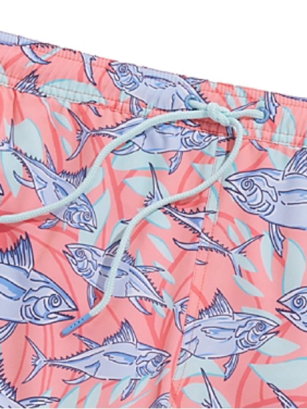 Vineyard Vines Coral Swim Trunks with Blue Fish Print Medium 12-14yo